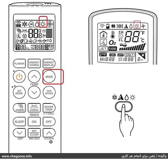 Setting the split or air conditioner to heat mode